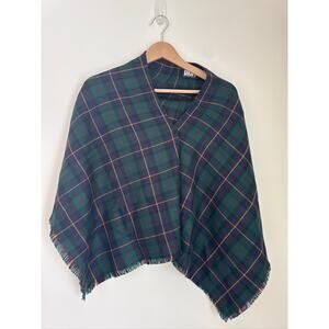 Vintage DKNY Y2K Wool Poncho Shrug Scarf in Plaid - US Size 4